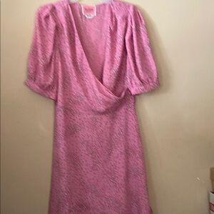 Kate Spade Pink faux wrap Dress with Puff Sleeves